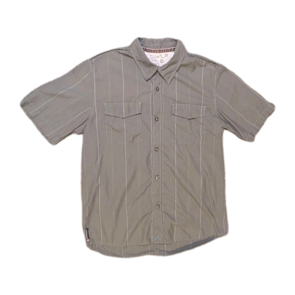 Vintage Quiksilver Button Up Shirt Grey Mens Small Striped Y2K Skate Surf Tee